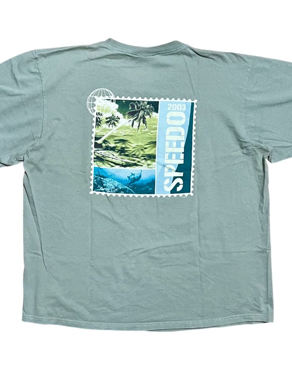 Speedo Vintage 2003 Tropical Ocean Sage Green Y2K Graphic T-Shirt, Men's 2XL